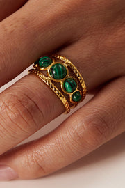 Vintage Inlaid Malachite Stainless Steel Ring