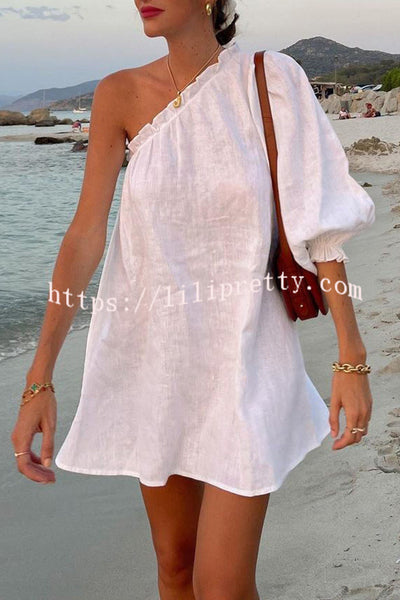 Lilipretty® A Moment for Beach Linen Blend One Shoulder Loose Mini Dress