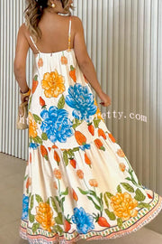 Floral Print Halter Back Loose Pocket Full Hem Maxi Dress