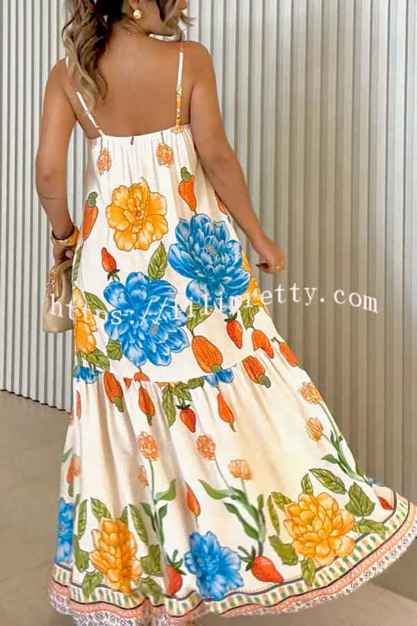 Floral Print Halter Back Loose Pocket Full Hem Maxi Dress