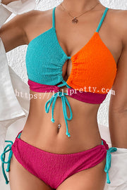 Fashion Contrast Color Sexy Cross Strap Stretch Two Piece Bikini Swimsuit