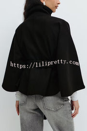 Fashionable Stand Collar Button Waist Tie Loose Cape