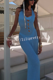 Sun Kissed Knit Cutout Backless Tie-up Slit Vacation Maxi Dress