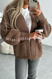 Solid Color V-neck Long-sleeved Casual Knitted Cardigan