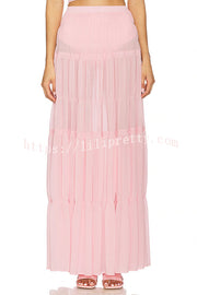 Stunning Chiffon Elastic Waist Layered A-line Maxi Skirt