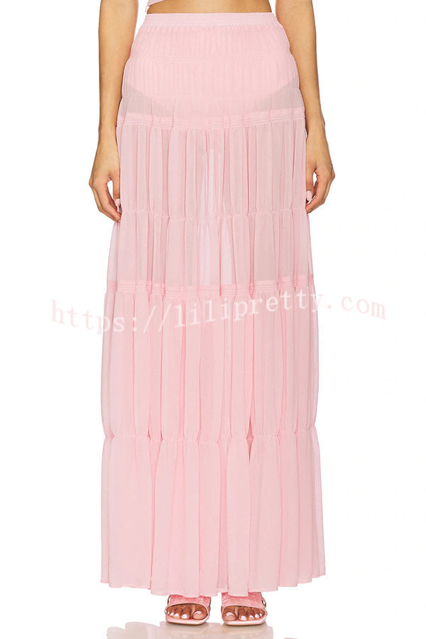 Stunning Chiffon Elastic Waist Layered A-line Maxi Skirt