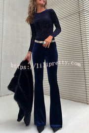 Caty Velvet Mesh Unique Pattern Long Sleeve Stretch Bodysuit