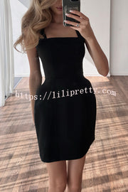 Solid Color Shawl and Square Neck Sleeveless Fitted Mini Dress Two-piece Set