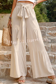 Rustic Patchwork Lace Up Pleated Wide Leg Pants