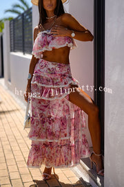 Dakota Floral Lace Trim Crop Tube Top and Layered Slit Maxi Skirt Set