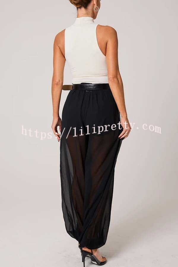 Autumn Avenue Chiffon See-Through Elastic Waist Aladdin Bloomers Pants