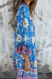 Ethnic Floral Print V-neck Loose Pocket Mini Dress