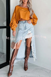 Darla Cutting Ties Heavily Distressed Denim Maxi Skirt