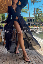 Fashionable Beach Semi-transparent Waist Cover-up Maxi Dress