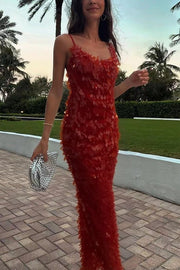 Fashionable Sequined Sexy Open Back Slim Maxi Dress