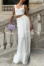Fashionable Suspender Slim-fit Top and Elastic Waist Stitching Elegant Maxi Skirt Set