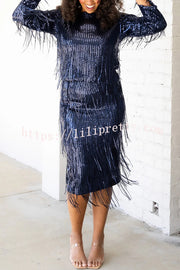 Insight Blueberry Sequin Fringe Long Sleeve Blouse