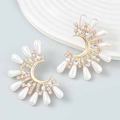 Floral Burst Boho  Pearl Cluster Drop Earrings