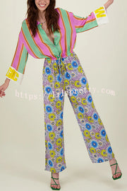 Boho Chic Look Unique Print Elastic Waist Pocketed Loose Shirt Jumpsuit