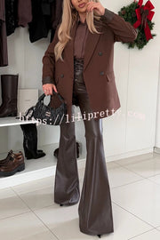 Stylish Faux Leather High Waist Lace-up Back Zipper Flare Stretch Pants