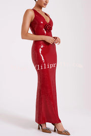 Sicilian Rose Sequin Three-dimensional Floral Sexy Backless Maxi Dress