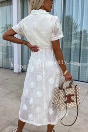 In A Dreamland Rose Embroidery Textured Fabric Belt Shirt Midi Dress