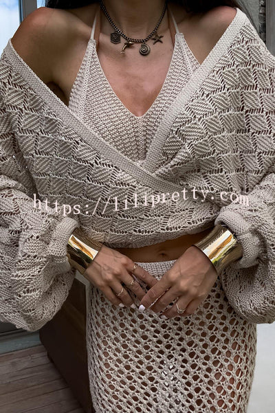 Fashion Front Cross Loose Lantern Sleeve Knitted Top