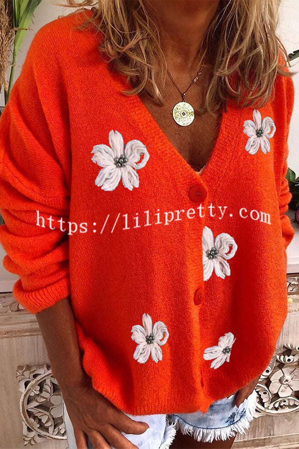 Lilipretty Floral Knit Single Breasted Long Sleeved Cardigan Coats