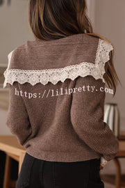 Fashionable Lace-trimmed Sailor Collar Casual Knit Cardigan