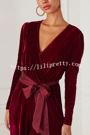 Love One Another Velvet Bow Belted Pocket Cutout Back Loose Jumpsuit