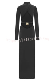 Sexy Backless Long-sleeved Stretch Slim-fit Maxi Dress