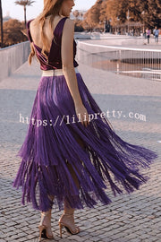 Elegant Tassel Hem Elastic Waist Casual Maxi Skirt