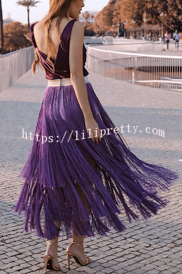Elegant Tassel Hem Elastic Waist Casual Maxi Skirt