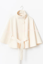 Fashionable Stand Collar Button Waist Tie Loose Cape