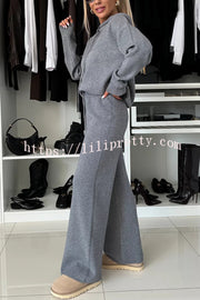 Solid Color Loose Hooded Tie Sweatshirt and Elastic Waist Casual Straight Pants Set