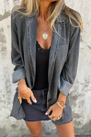 Fashionable Lapel Casual Loose Long Sleeve Denim Jacket