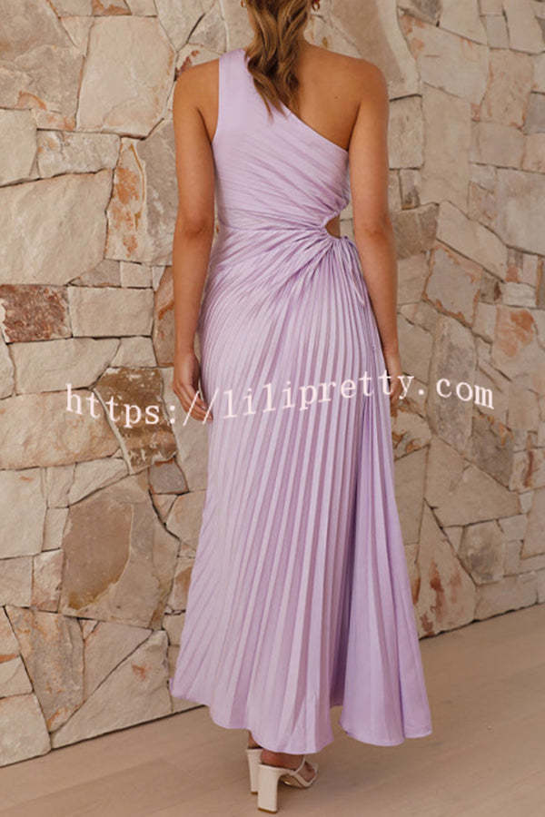 Charming One Shoulder Lace Up Cutout Pleated Maxi Dress