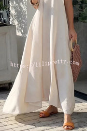 Solid Color Sleeveless V Neck Strappy Maxi Dress