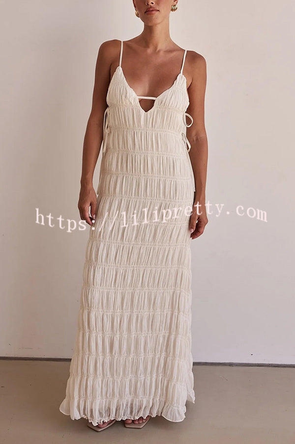 Passion and Romance Pleated Side Tie-up A-line Maxi Dress