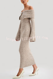 Solid Color Off-shoulder Long-sleeved Elegant Slim-fit Knit Maxi Dress