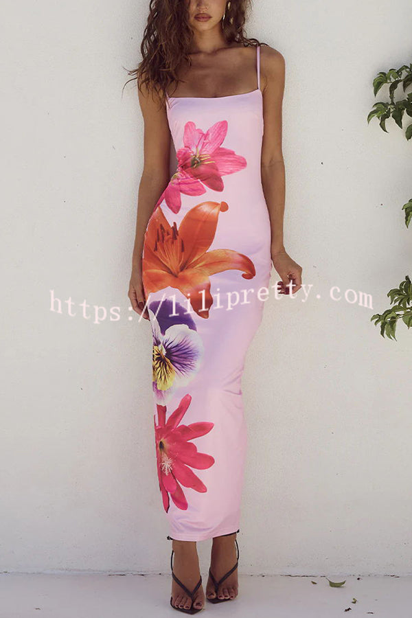 Lilipretty® Definitely Memorable Abstract Floral Print Slip Stretch Maxi Dress