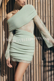 Fashion Lace Panel Long Sleeve Slim Fit Knit Mini Dress