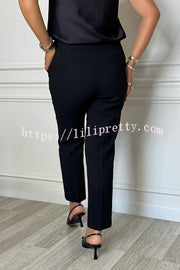 Social Time High Rise Elastic Zipper Waist Pocket Straight-leg Pants