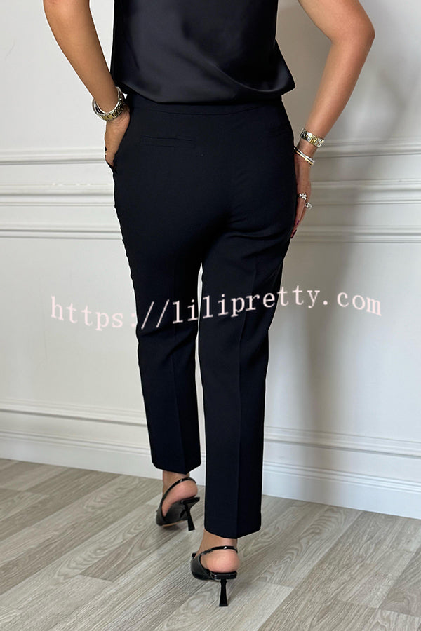 Social Time High Rise Elastic Zipper Waist Pocket Straight-leg Pants