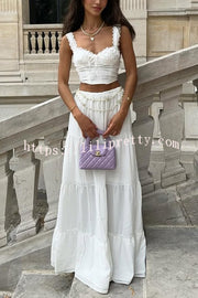 Fashionable Suspender Slim-fit Top and Elastic Waist Stitching Elegant Maxi Skirt Set