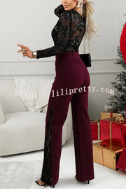 Dazzling and Sparkle Mesh Floral Sequin Long Sleeve Stretch Bodysuit