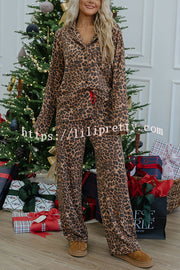 Paige Ribbed Leopard Print Loose Shirt and Elastic Waist Pocketed Pajama Set