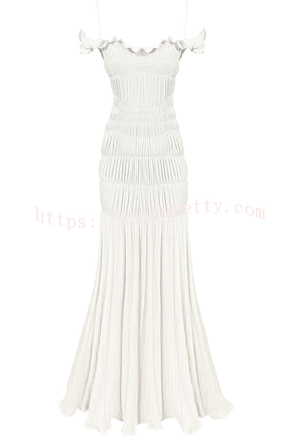 Solid Color Suspender Pleated Holiday Maxi Dress