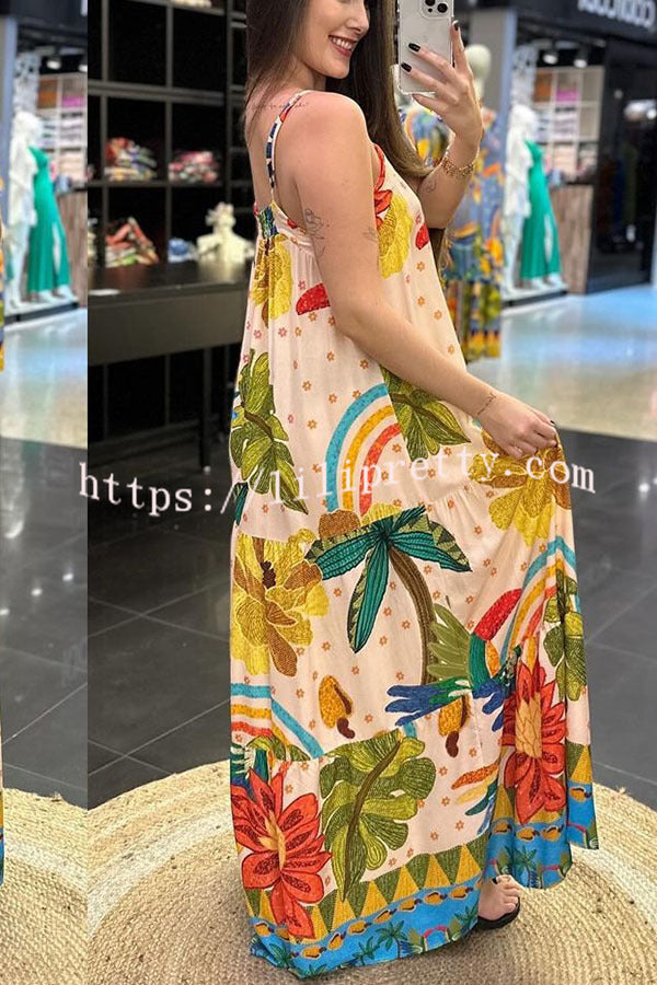 Unique Printed Sexy Suspender Loose Maxi Dress