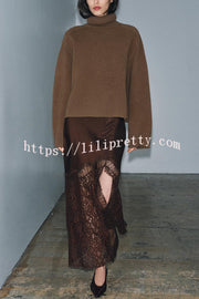 Cozy Sweet Darling Satin Lace Patchwork Mid Rise Slit Maxi Skirt